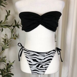 NWT Tilly's Swim Bikini Bandeau Twist Top with Zebra Tie-Side Bottoms Sz XL (S2)